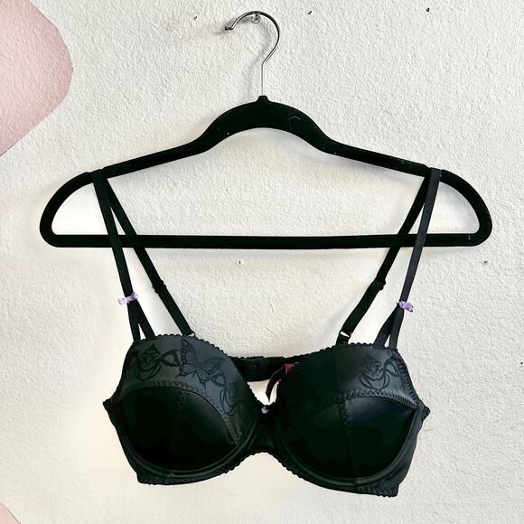 Betsey Johnson Black Butterfly Bra 36B Y2K 2000s Lingerie Mall Goth Emo - Picture 1 of 5
